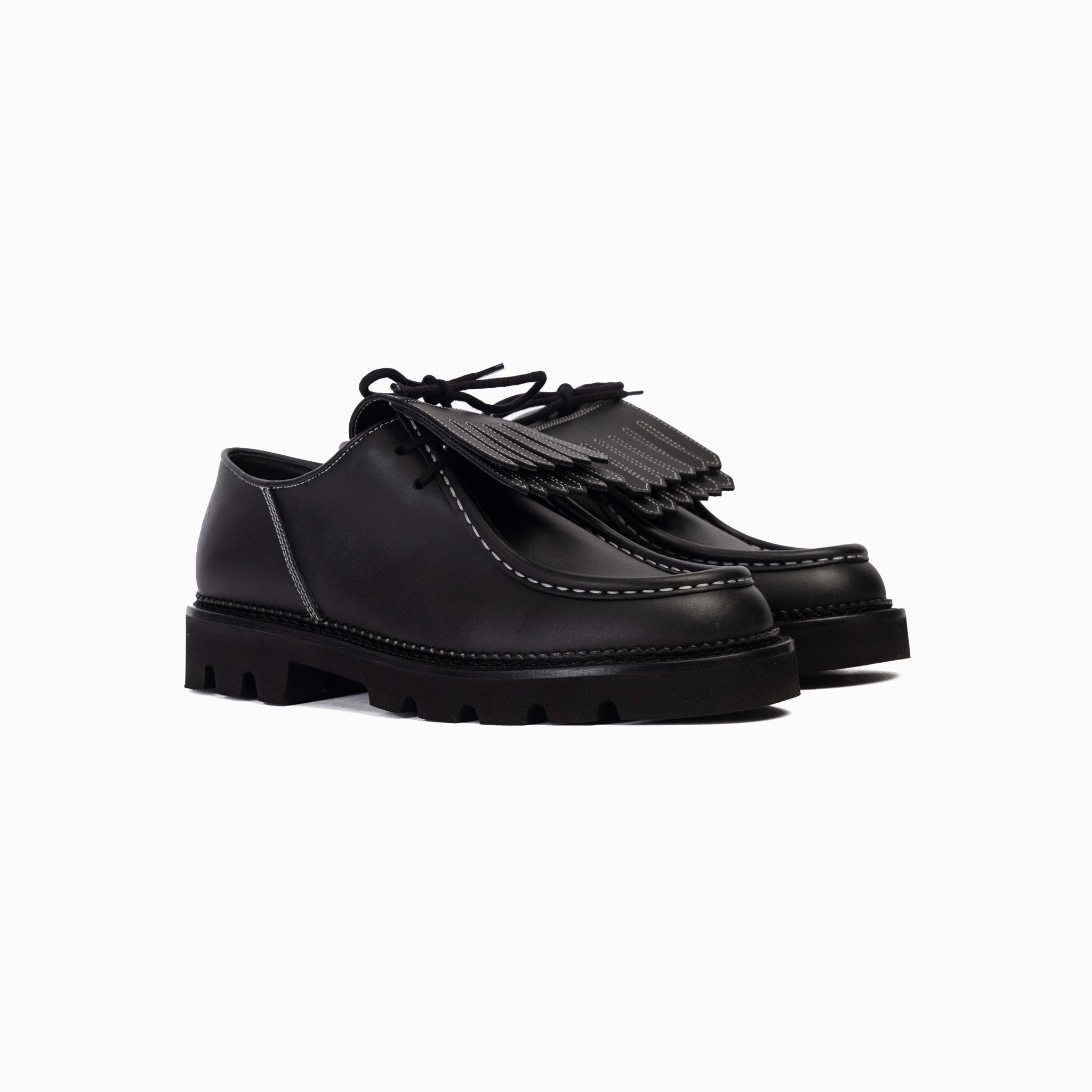 靴 Y2K jking black derby shoes mode Collegium Pillar Moc-toe Derby Kiltie in Nero