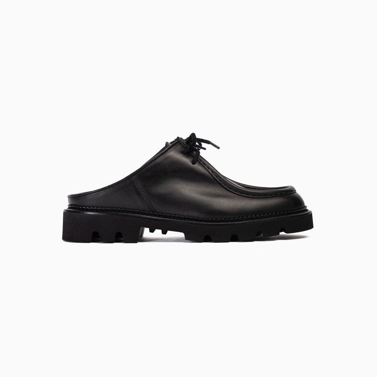 Comp Toe Mule Collegium Pillar Moc-toe Derby Mule in Nero Leather