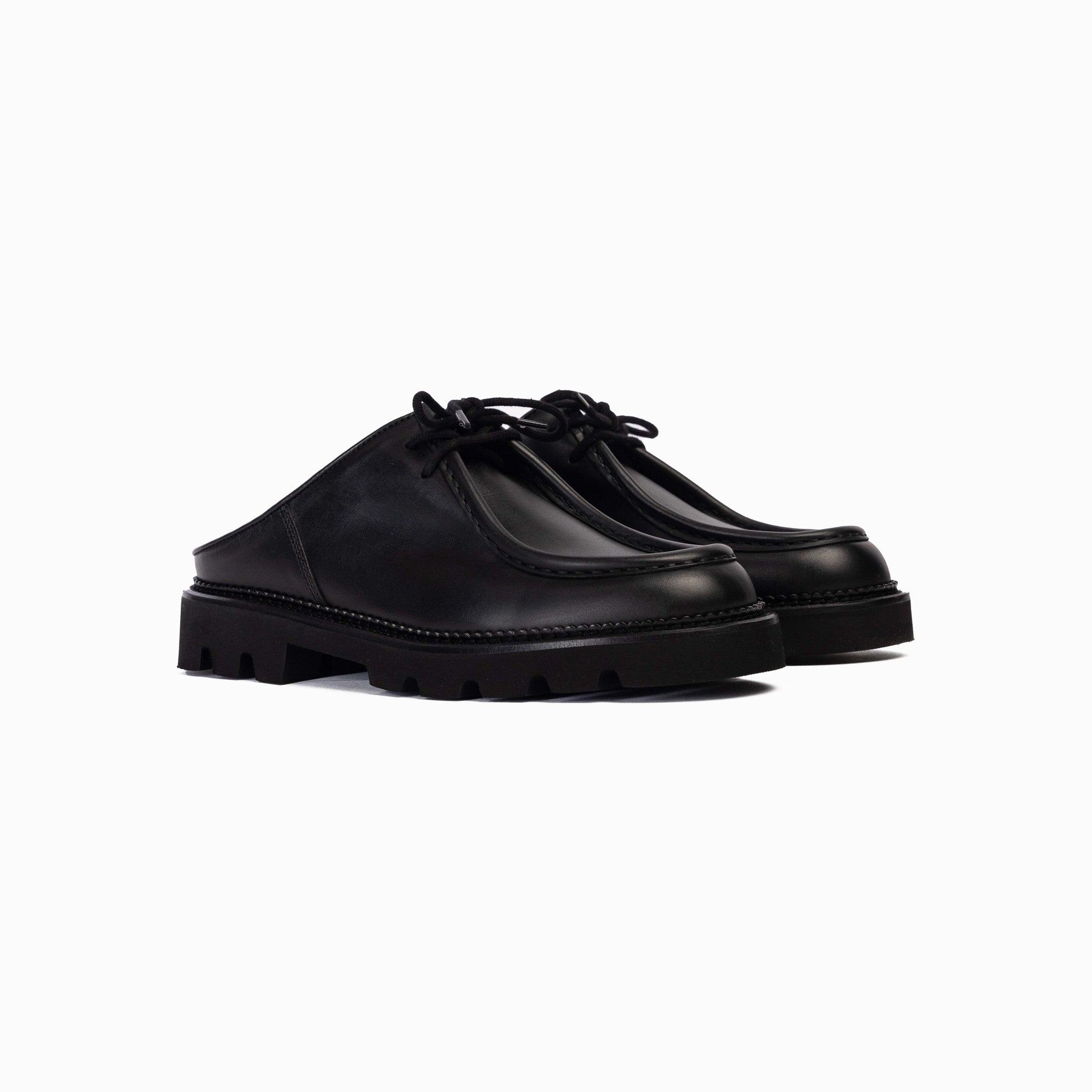 R＆R Noir Curve Mule Shoes 26cm Collegium Pillar Moc-toe Derby Mule in Nero Leather