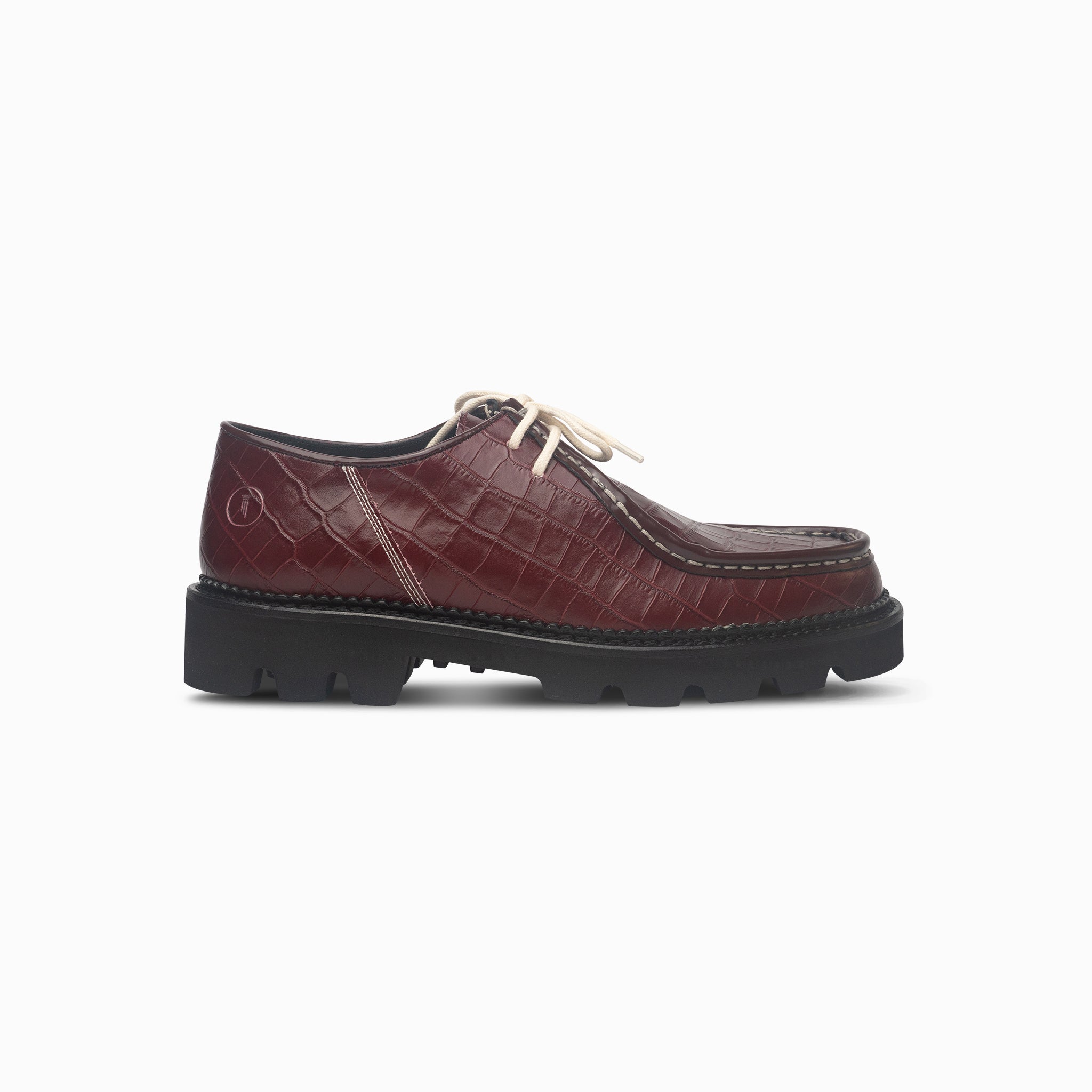 Collegium Women's Pillar Moc-toe Derby in Vino Croc